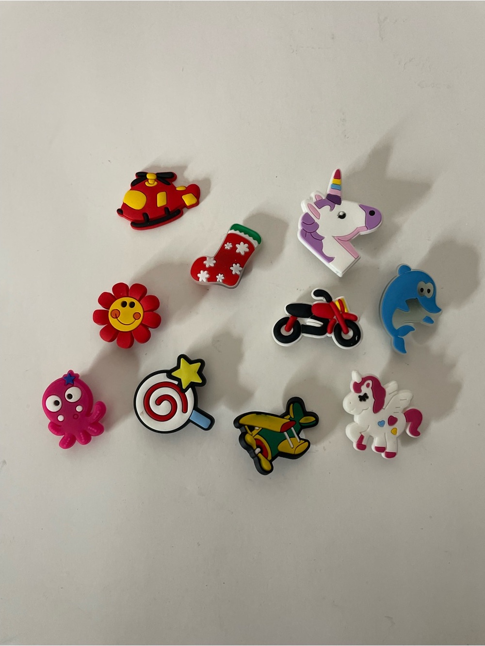 Kids Colorful Rubber Shoe Charms - Unicorn, Dolphin, Helicopter & More